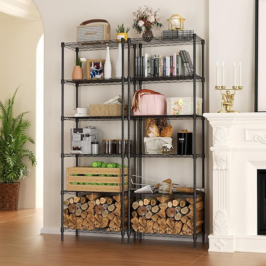 SINGAYE 6 Tier Adjustable Storage Shelf Wire Shelving Unit Metal Shelves Standing Closet Bathroom Organizers Pantry Kitchen Garage Laundry Room Organization Home Rack 12" D X 22" W X 69.5" H Black