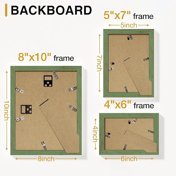 Vittanly 15 Pack Picture Frames Collage Wall Decor for Mounting or Tabletop Display, Gallery Frame Set for Family, Multi Sizes Including 3pcs 8x10, 6pcs 5x7, 6pcs 4x6, Rustic Green