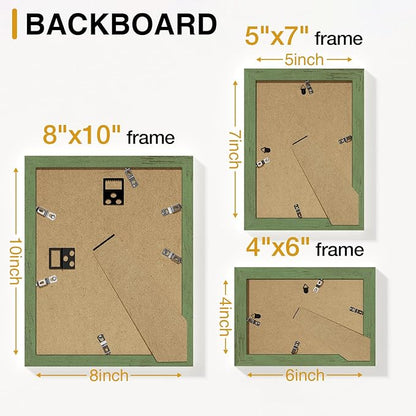 Vittanly 15 Pack Picture Frames Collage Wall Decor for Mounting or Tabletop Display, Gallery Frame Set for Family, Multi Sizes Including 3pcs 8x10, 6pcs 5x7, 6pcs 4x6, Rustic Green