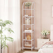 Bookcase Bookshelf, Tempered Glass Arched Bookshelf for More Storage, Slim Shelving Unit for Bedroom, Bathroom, Home Office, Steel Frame, 6 Tier White BC20699W