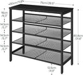 HOOBRO Shoe Rack for Entryway, 5-Tier Shoe Organizer with Adjustable Mesh Shelves, 12-16 Pairs of Shoes, Spacious Floor Mount, Metal, Industrial, Shoe Shelf for Closet, Black BB12XJ01