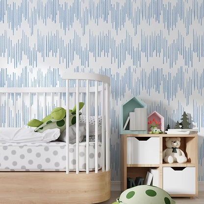 WENMER Blue Striped Wallpaper, Geometric Peel and Stick Wallpaper, 17.7''×118'' Blue and White Contact Paper, Self Adhesive Removable Wall Paper for Bathroom Cabinets Kitchen