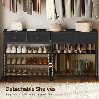 4 Tier Shoe Rack, Large Capacity Shoe Storage Organizer, Metal Shoe Shelf with Drawer and Wooden Top, for 16 Pairs of Shoes, for Entryway, Closet, Black SS24BB