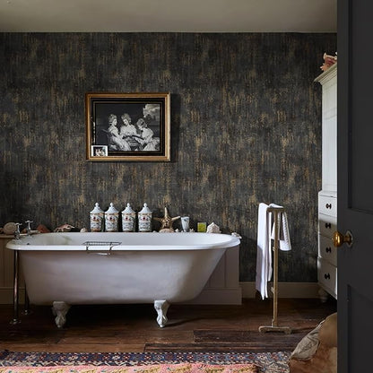 Simon&Siff Black and Gold Textured Wallpaper Distressed Industrial Metallic Wallpaper 17.3in x 39.4ft Non Woven Wall Paper for Bedroom Livingroom 3D Embossed Traditional Wall Paper Non-Pasted