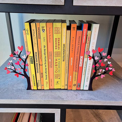 Book Holder Tree with Flowered Heart – Romantic Bookend Tree of Life – Geguton