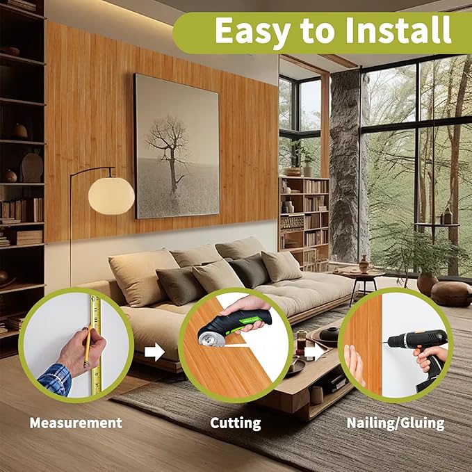 Natural Bamboo Wall Panel,Renewable Pole Wrap Bamboo Wainscoting Paneling for Interior Decoration,Wall Decor, Ceiling Cabinet Furniture,Kitchen Island (Natural, 16