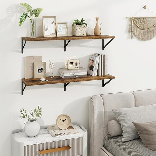 Axeman Deep Floating Shelves | 36 Inch Brown Wall Shelves Set of 2 | 10 Inch Deep Wood Floating Shelves for Wall | 36" W x 10" D Rustic Brown Shelves for Living Room Bathroom Kitchen