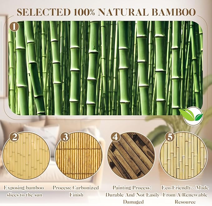 Juexica 2 Pcs Natural Bamboo Wall Panel for Interior Wall 48''x96'' Bamboo Covering Renewable Pole Wainscoting Room Divider Wrap Decor for Bedroom Living Room Kitchen Island Office (Dark Burned)
