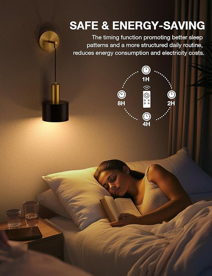 NIORSUN Battery Operated Wall Sconce Set of 2, Gold & Black Wireless Rechargeable Wall Lights with 5200mAh Dimmable Detachable Bulbs and Remote, 9 Colors Sconces Wall Decor for Bedroom Living Room