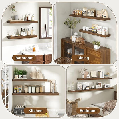 RICHFOCUS Floating Shelves for Wall 48 Inch Solid USA-Sourced Oak Wooden Shelves for Bathroom Kitchen 9" Deep Modern Wood Shelf with Heavy-Duty Bracket for Wall Mounted, Walnut Finish