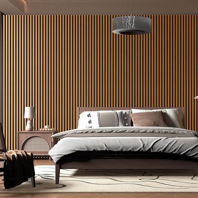 Art3d 2pcs-104 x 15.75in Slat Acoustic Panel for Wall and Ceiling, 3D Fluted Sound Absorbing Panel with Wood Finish, Teak