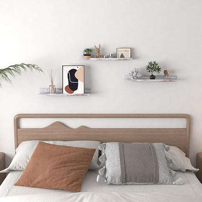 Lavezee 24 Inch Floating Shelves for Wall Set of 3, Rustic Picture Ledge Wall Mounted Shelf for Living Room, Bedroom, Kitchen, Bathroom, Distressed White
