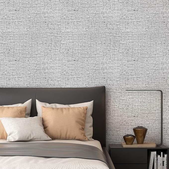 Gray Grasscloth Peel and Stick Wallpaper Textured Contact Paper 15.7inch x 393.7inch Faux Linen Vintage Grasscloth Contact Paper Self Adhesive Removable Wallpaper Vinyl