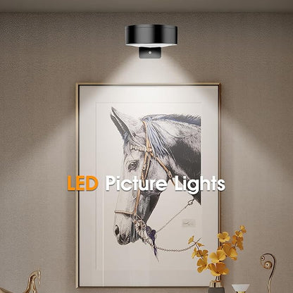 Picture Lights for Wall, 3 Lighting Modes Magnetic Art Display Light,Rechargeable Battery Operated Led Painting Light with Remote Control Dimmable & Timer,3Pack Black