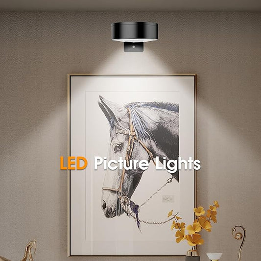 Picture Lights for Wall, 3 Lighting Modes Magnetic Art Display Light,Rechargeable Battery Operated Led Painting Light with Remote Control Dimmable & Timer,3Pack Black