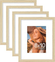 Vittanly 8x10 Picture Frame Set of 4, Display Pictures 5x7 with Mat or 8x10 without Mat, Engineered Wood with Shatter Resistant Plexiglass, Wall Gallery Photo Frames for Wall or Tabletop, Natural
