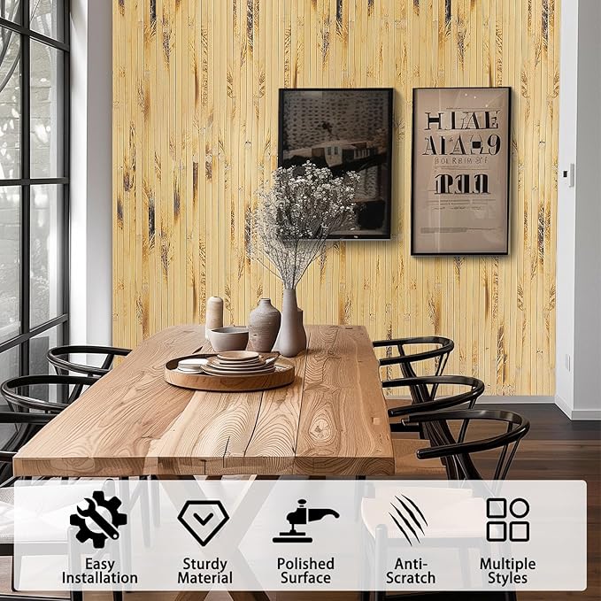 FONUNO Bamboo Wall Panel for Interior Decoration Bamboo Pole Wrap Roll Natural Wainscoting Paneling Decorative Wall Slat Covering for Living Room, Bedroom, Office (12 Inch x 96 Inch, Light Burned)