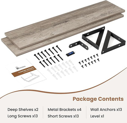 Axeman 48 Inch Floating Shelves | 8 Inch Deep Grey Wall Shelves Set of 2 | 47.3" W x 8" D Rustic Grey Wood Shelves for Bathroom Kitchen Living Room