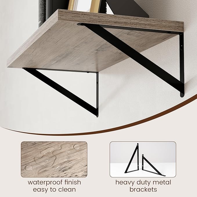 Axeman 12 Inch Deep Floating Shelves for Wall - 24 Inch Wide x 12 Inch Deep Wall Shelves Set of 2 - Rustic Grey Wood Floating Shelves for Living Room