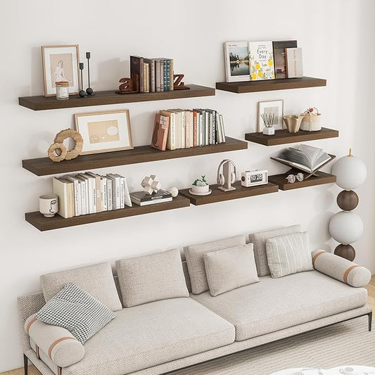 RICHFOCUS 48Inch Floating Shelves for Wall 2 Pack Shelves for Bedroom|Kitchen|Bathroom Wall Mounted Rustic Wood Floating Shelf with Invisible Brackets for Books|Storage|Decor, Walnut