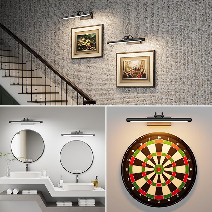 Cordless Picture Light with Remote, Battery Operated Wall Sconce for Artwork, 3 Colors Painting Light Dimmable and Timer, Wireless Art Light for Display (Black)