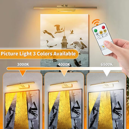 Picture Lights for Wall,Battery Operated Wall Lights,Gallery Light with Remote for Wall Display, Photo,Library Gold, Picture Light, Picture Light Battery Operated
