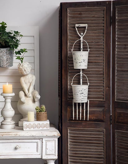 SOFE Farmhouse Wall Flower Pot, Distressed White Wall Planter Pitchfork Shaped, Metal Hanging Planter, Indoor Plant Hanger Vertical Garden Planter, Unique Planters Outdoor Wall Decor