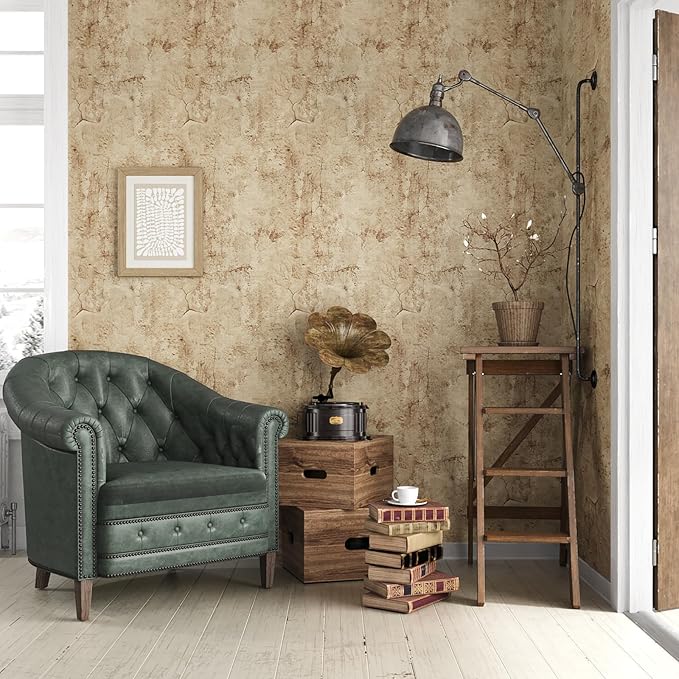 VEELIKE 15.7''x354'' Aged Concrete Wallpaper Textured Tan Concrete Peel and Stick Wallpaper for Bedroom Living Room Accent Wall Removable Adhesive Concrete Contact Paper for Walls Countertops Renter