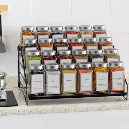 4 Tier Spice Rack for Cabinet, Spice Rack Organizer, Depth Adjustable Spice Holder for Countertop, Cupboard, Pantry, Seasoning Shelf, Metal, Black (1 Pack)