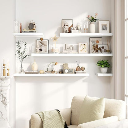 8 Inch Deep Floating Shelves White, Rustic Wood Floating Shelf for Home Decor, 8 x 8 Inch Square Wall Shelves, Wooden Storage & Display Shelves for Kitchen, Bathroom, Living Room, Set of 2