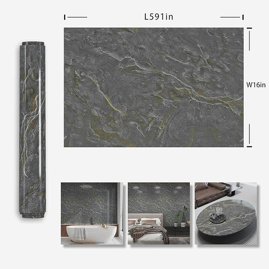 Gray Stone Marble Contact Paper Granite Textured peel and stick Countertops kitchen Wallpaper 16"x591" Vinyl Wrap furniture Cabinet Sticker wall paper for Renter Friendly Bedroom Wall Indoor Upcycling