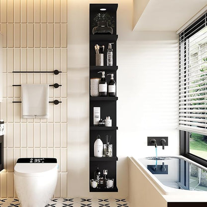 Versatile 7 Tier Wall Shelf Unit,Black Lack Wall Shelf,Display Floating Shelf with LED Remote Control Light