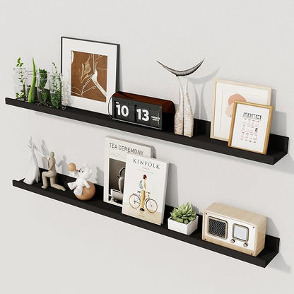 Axeman 36 Inch Floating Shelves | Picture Ledge Shelf Set of 2 | Black Wall Shelves with Lip | Black Picture Shelf for Wall with Ledge | Photo Ledges 36 Inch