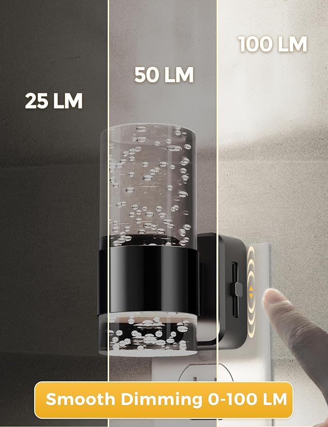 L LOHAS LED Night Light,Dimmable Night Lights Plug into Wall, Acrylic Nightlights with 0-100 LM Adjustable Brightness, 5000K Plug in Night Light with Dusk to Dawn Sensor, for Bathroom Hallway