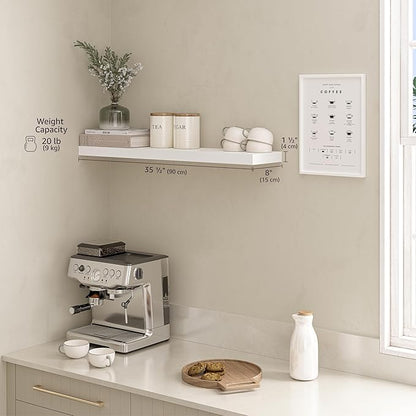 Ballucci Floating Shelf, 36" Wood Wall Shelf with Invisible Brackets for Bathroom, Living Room, Bedroom, Kitchen, Nursery, 8" Deep, White