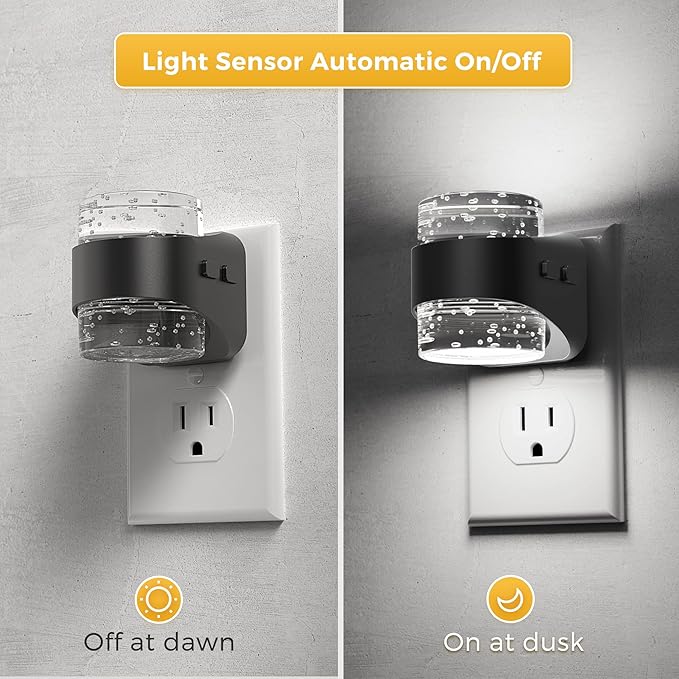 L LOHAS LED Night Light, 5000K Bubble Night Lights Plug into Wall, Acrylic Night Lights with Light Sensor, Adjustable Brightness,Soft White Plug in Nightlights for Rooms Bathroom Hallway