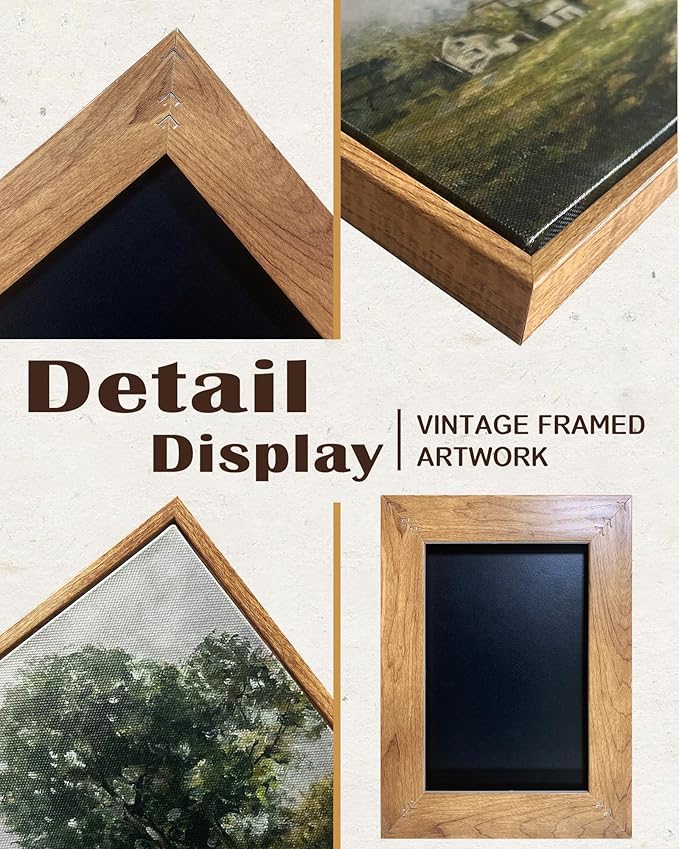 SHENIFY Landscape Vintage Framed Canvas Wall Art Classical Mountain Range Valley Prints Farmhouse Bathroom Office Decor - 11x14in Natural Framed