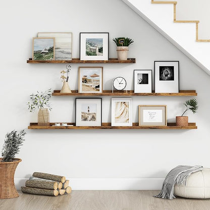 Picture Ledge Shelf, Floating Shelves Set of 4, 24 Inches Long Large Nursery Book Shelves for Toys Storage, Kids Bookshelf Wall Mounted for Living Room Bedroom Decor Books Photo Frames, Brown