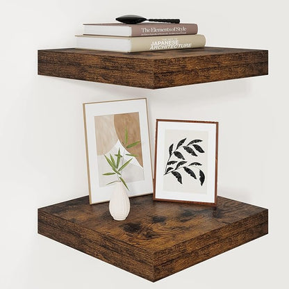 Vivelove 12" Deep Floating Shelves for Wall 12" Long, Wall Shelves for Living Room Bedroom Bathroom Kitchen Laundry Room, Farmhouse Rustic Shelves for Home Decor, 12" X 12" X 2" Set Of 2, Rustic Brown
