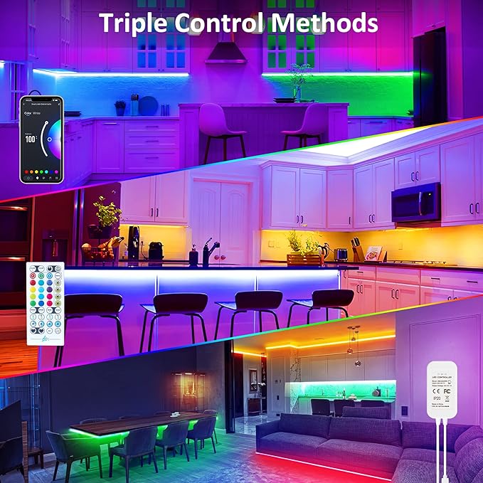 maylit 10 PCS Smart RGB Under Cabinet Lights Kit, Compatible with Alexa and Google Assistant, App and Remote Control, Music Sync Color Changing, Timer, Dimmable, for Cabinet, Counter, Shelf, Bookcase