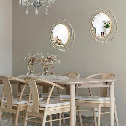 Cityelf 2 Set 13.3'' Gold Circle Mirrors Wall Decor Iron Frame Round Wall Art Hanging for Living Room/Bedroom/Bathroom/Entryway (Medium Size 13.3 inch)