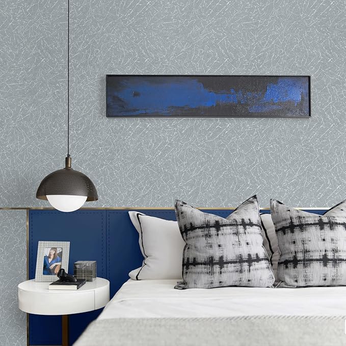 Cohoo Home Gray Peel and Stick Wallpaper Grey Silk Contact Paper for Cabinets and Drawers Silver Textured Self Adhesive Removable Wallpaper Bathroom Bedroom Waterproof Wall Covering 15.7inL 197inW