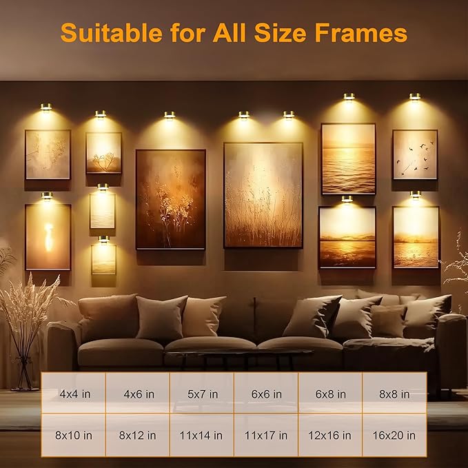 maylit 6 Pack Rechargeable Picture Lights, Battery Operated Sconces for Wall, Art Lighting for Paintings Wireless, Cordless Lights for Gallery Painting Picture Frame Photo Wall Poster Room Decor