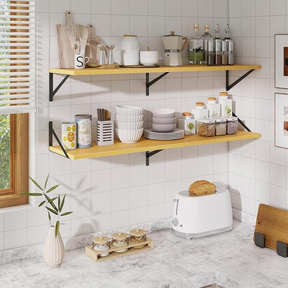 48inch Floating Shelves for Wall,10" Deep Floating Shelves with Metal Brackets,Wall Mounted Hanging Floating Shelf,Wide Display Shelves for Living Room,Bedroom,Office,Kitchen,Oak