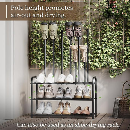 Shoe Rack - 3-Tier Metal Boot Rack Organizer for Entryway, Closet & Garage, Free Standing Shoe Shelf for Storage Tall Boots, Sneakers, Cowboy Boots, Black (Medium - 6 Pairs)