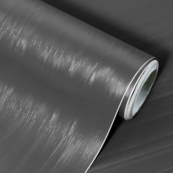 wishFIRE Black Grey Textured Peel and Stick Wallpaper 15.7"×472" Contact Paper Wood Look Wall Paper Self Adhesive Waterproof Vinyl Wallpaper for Bedroom Kitchen Cabinets Countertop