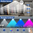RGB LED Rechargeable Motion Sensor Light Indoor with Remote, Long-Lasting Battery, Bright & Dimmable, Stick-On Puck Night Light for Closet, Cabinet, Kitchen, Stairs, Shelves - Warm & RGB 2Pack