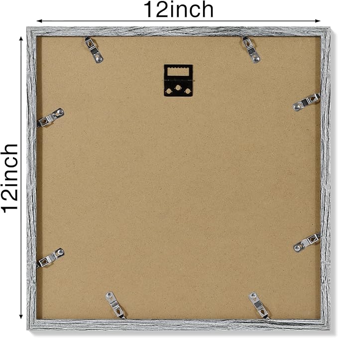 Vittanly 12x12 Picture Frames Set of 4, Display Pictures 8x8 with Mat or 12x12 without Mat, Gallery Frame for Wall Display, Engineered Wood with Shatter Resistant Plexiglass, Grey