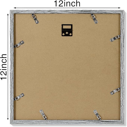 Vittanly 12x12 Picture Frames Set of 4, Display Pictures 8x8 with Mat or 12x12 without Mat, Gallery Frame for Wall Display, Engineered Wood with Shatter Resistant Plexiglass, Grey