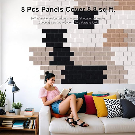 WoveN SounD Brick Acoustic Wall Panels Seamless Visual, High Density, Sound Proof Wall Decor, Noise Blocker Felt Wall Tiles for Home & Focus Zones (Black, Brown, Deep & Light Camel), 16x12x0.4 Inch